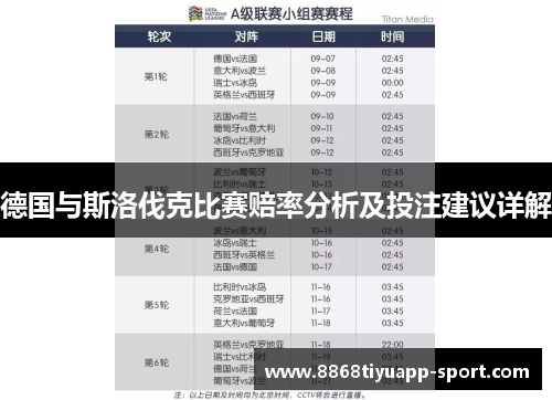 德国与斯洛伐克比赛赔率分析及投注建议详解
